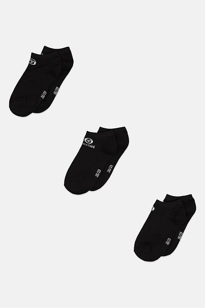 Sergio Tacchini Kids Girl 3 Pair Brand Logo Ankle Socks, Black