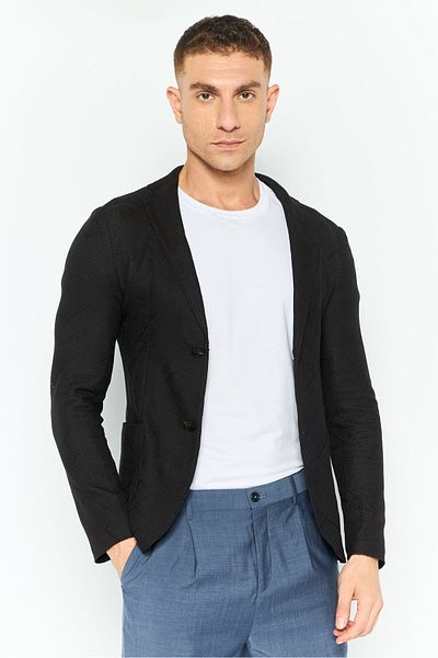 Emporio Armani بليزر رجالي نصف رسمي بقصّة عادية ومزخرف باللون الأسود