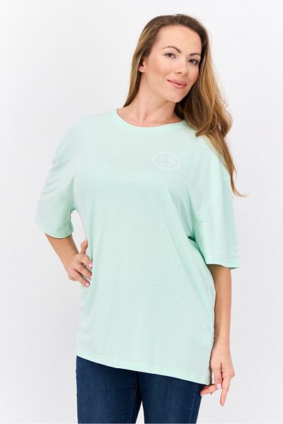 Steve Madden Women Round Neck Short Sleeve Brand Logo T-shirt, Mint Green