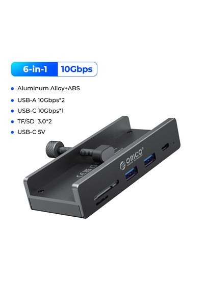 Orico موزع USB 3.2 MH5PC-10-BK من ORICO مزود بـ 6 منافذ للتوسع مع موصل طاقة و...