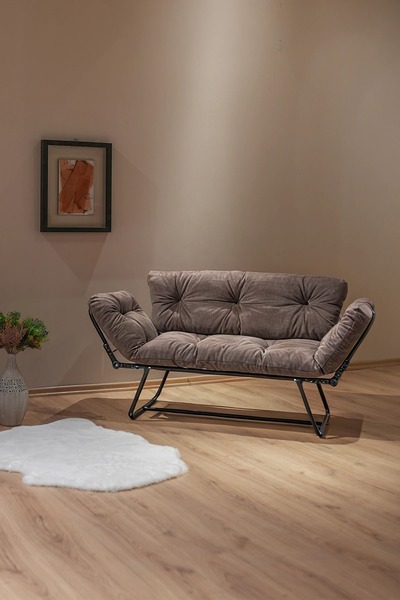 Berta Concept Bhusra Yatak Olabilen Mekanizmalı Ikili Kanepe Kolları Açılan Yataklı Koltuk Gri