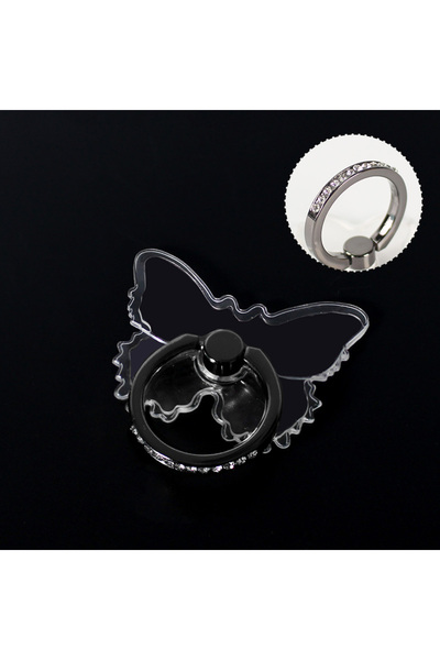 Choice حامل حلقي للهاتف المحمول شفاف باللون الأسود على شكل فراشة يدور 360 درج...