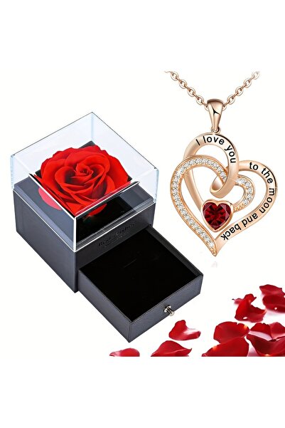 Choice Golden Luxury Love Heart Zircon Necklace With Rose Flower Gifts Box Fo...