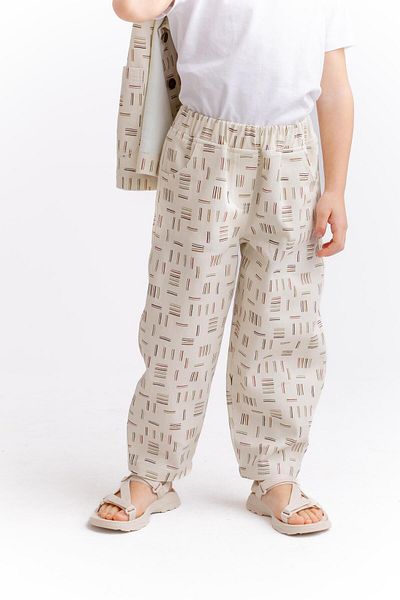 Cigit Striped Gabardine - Ecru Color Trousers for Ages 2-7