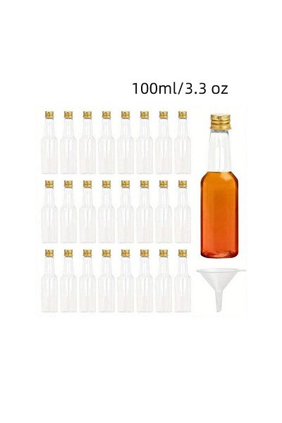 Choice 100ml With Gold Cap 30pcs, 25/50/100/150mlmini Liquor Bottles, Reusable Plastic Empty Spirit Bottles