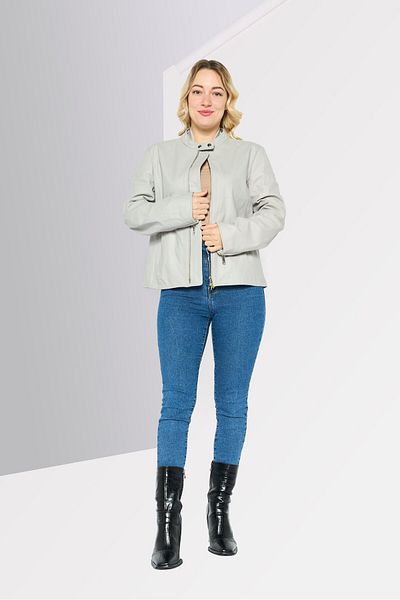 Emporio Armani Women Solid Motorcycle Jacket, Grey