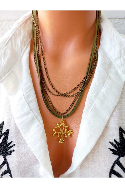 ZeynDesign Khaki Suede Multiple Necklace
