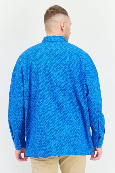 collusion Men Regular Fit Allover Print Long Sleeves Casual Shirt, Blue