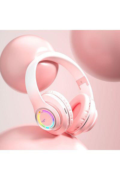 Choice V3-Pink Wireless Bluetooth Headphones Children's Multi-color Light Headsets with Microphone can be I