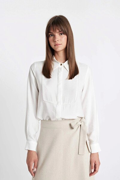 DeFacto D1345 Екрю Регулярний крій Довгорукавна сорочка-туніка