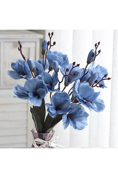 Choice Deep Blue 5 Forks 20 Heads High Quality Artificial Flowers Autumn Magnolia Home Decor Flower Decorat