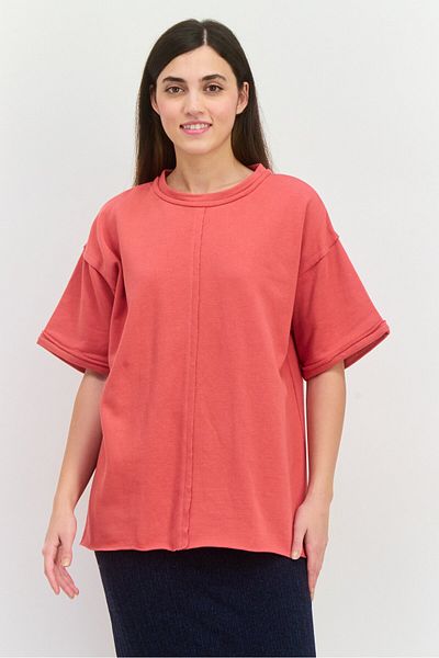 Tribe of 6 Women Round Neck Short Sleeves Plain Top, Red