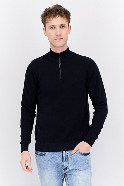 GAS Men Knitted Long Sleeve Half Zip Sweaters, Marine Navy