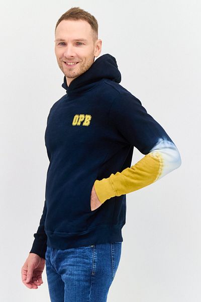 Original Paperbacks Men Hooded Tie Dye Detail Long Sleeves Sweatshirt, Navy