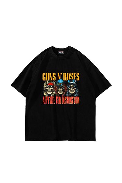 Sekizbiraltı Gun's N Roses Destruction 24/1 Oversize Μαύρο Unisex T-Shirt