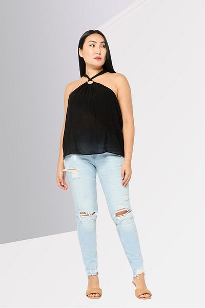 Dkny Women Keyhole Neckline Sleeveless Top, Black