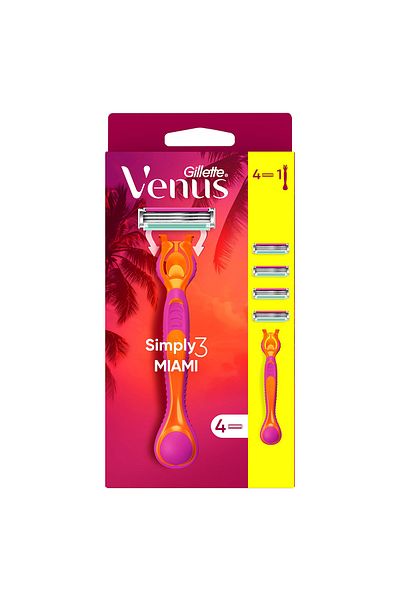 Gillette Venus Simply Venus 3 Miami Shaver Body + 4 Blades
