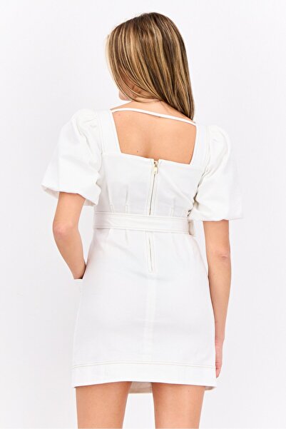 Steve Madden Women Solid Belted Mini Dress, White