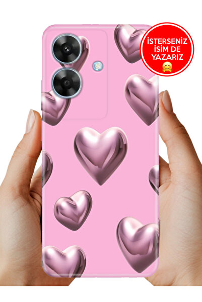 realme Note 60 Kılıf Desenli Rubber Kamera Korumalı Silikon Platin Kalp