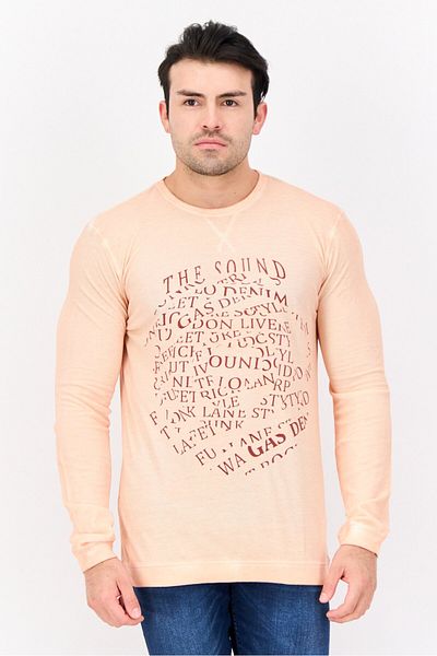 GAS Men Crew Neck Graphic Printed Long Sleeve Sweatshirt, Orange