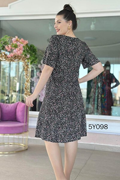 İnce Topuk V-Neck Button Detail Viscose Dress 5Y098