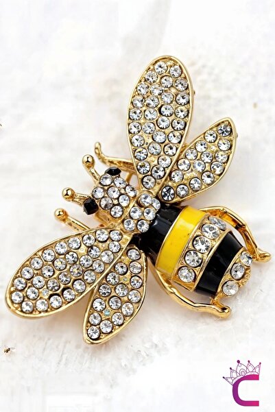 Cinderella RhineStone Taşlı Tasarım Kadın Arı Broş - Hediyelik Aksesuar Elbise Ceket Yaka İğnesi Arılı Broş