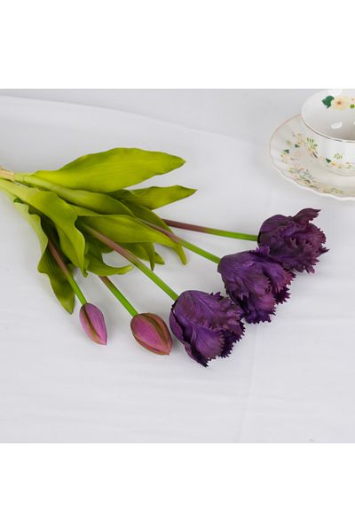 Choice Deep Purple New Parrot Wave Tulip Silicone Artificial Flowers Soft And Comfortable Bouquet Home Room