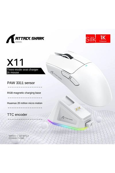 Choice ماوس X11 أبيض Attack Shark X11 PAW3311 أبيض بتقنية البلوتوث، اتصال ثلاثي الأوضاع، لوحة لمس مغناطيسية