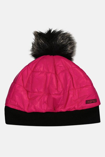 Body Glove Women Shiny Quilted Pompom Beanie, Dark Pink