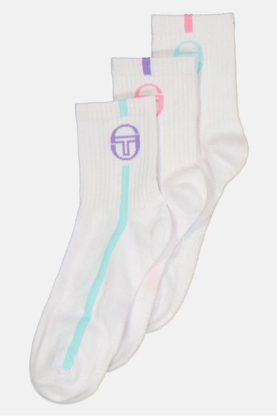 Sergio Tacchini Women 3 Pair Brand Logo Crew Socks, White
