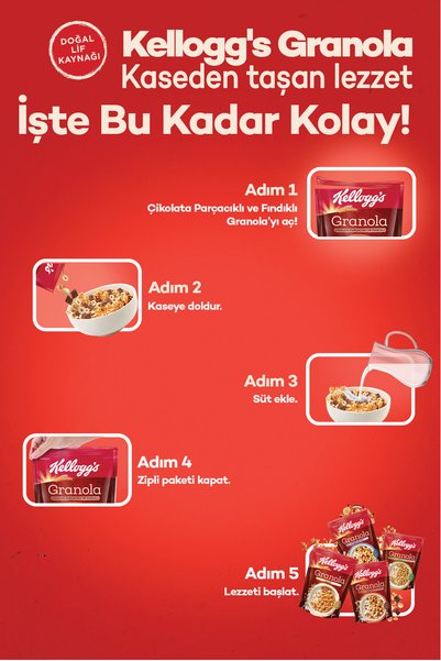 Kellogg's Granola Çikolata Parçacıklı Ve Fındıklı 340gr X10 Adet,%44 Yulaf Ezmesi,lif Kaynağı,kahvaltılık
