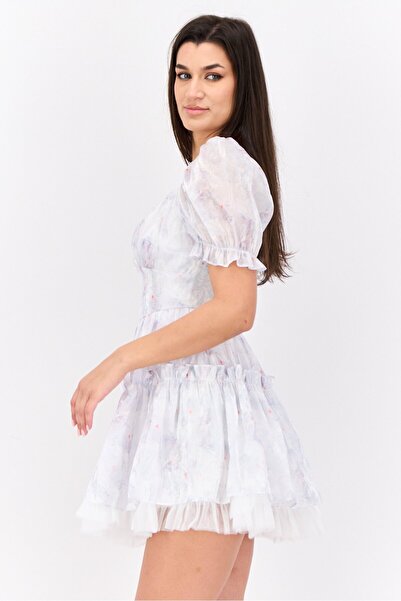 Steve Madden Women Floral Print Flounce Dress, Lilac