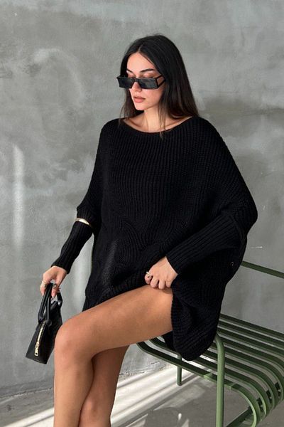 citystyle Pulover confortabil ajurat tricotat cu potrivire largi, negru