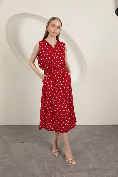 Moka Shopin Mokashopin Viscose Fabric Heart Patterned Dress-Red