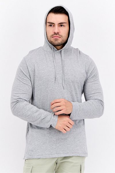 French Connection Men Hooded Brand Logo Long Sleeves Sweatshirt, Light Grey