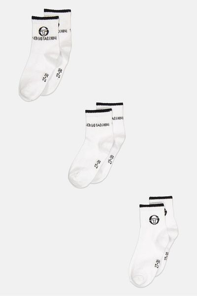 Sergio Tacchini Kids Boy 3 Pair Brand Logo Crew Socks, White