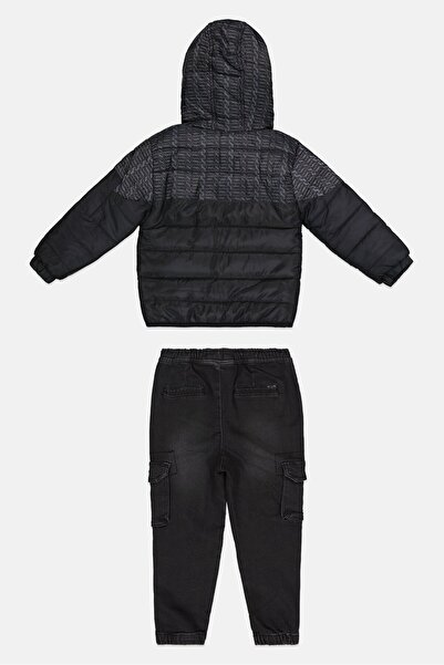 BENCH Toddlers Boy 3 Piece Hooded Brand Logo Puffer Jacket Set, Black