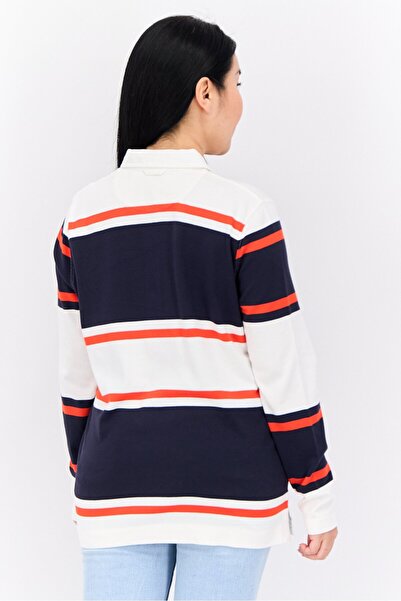 Gant Women Regular Fit Long Sleeves Stripe Polo Shirt, Navy