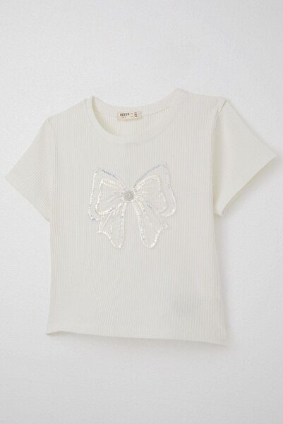 Breeze Girl's Crop T-Shirt - 9-14 Years, Ecru and Bow Crest with Accessories