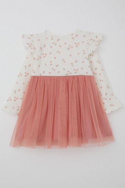 Breeze Girls' Long Sleeve Dress Floral Bow Tulle 1.5-5 Years, Ecru
