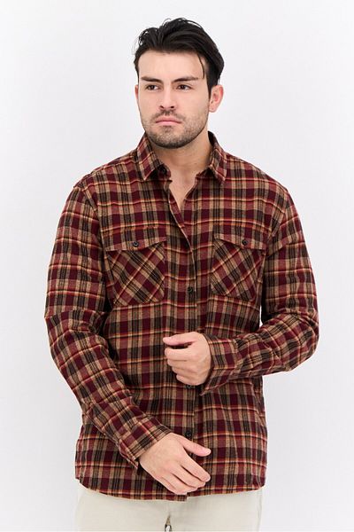 Civil Society Men Regular Fit Plaid Long Sleeves Casual Shirt, Maroon