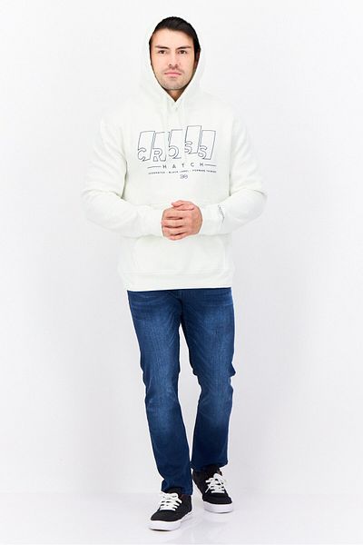 Crosshatch Men Hood With Drawstrings Graphic Print Long Sleeves Sweatshirt, White