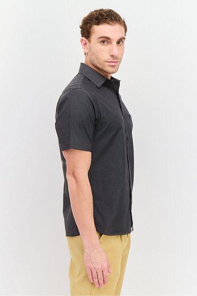 VAN HEUSEN Men Slim Fit Plain Short Sleeves Dress Shirt, Grey