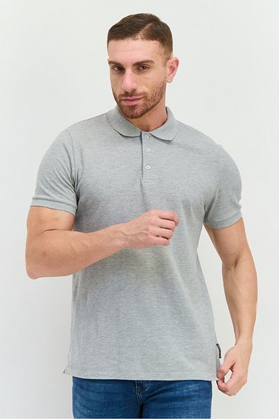 French Connection Men Regular Fit Textured Short Sleeves Polo Shirt, Light Grey