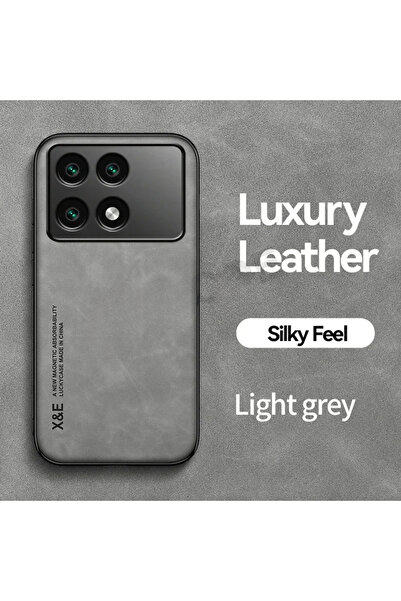 Choice جراب رمادي لهاتف Poco X6 Pro جراب جلدي مغناطيسي للسيارة من البولي يوري...