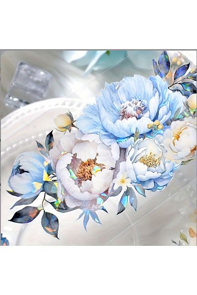 Choice Blue Flower 2m/Roll Laser Blue Flower PET Tape Decorative Masking Tape For DIY Scrapbooking Sticker