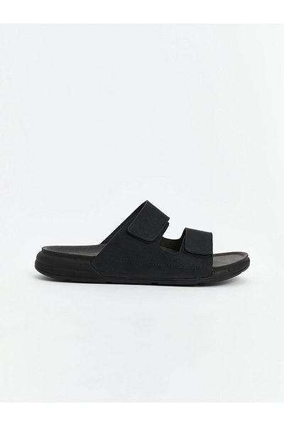 LC Waikiki Papuci pentru bărbați LCW STEPS cu aspect de piele intoarsa neagra Velcro
