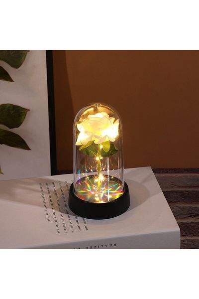 Choice Beige Artificial Flowers Led Red Rose Creative Valentine's Day Gift Rose In Glass Cover With Stand L