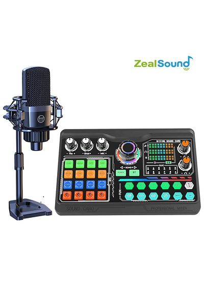 Choice Soundcard Kit Zealsound Professional Podcast Microphone SoundCard Kit for PC Smartphone Laptop Compu