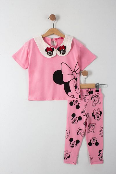 TRENDİMİZBİR Κέντημα Κεντημένο Minnie Λεπτομερές Σετ κολάν για κορίτσια με γιακά μωρού 2 τεμαχίων